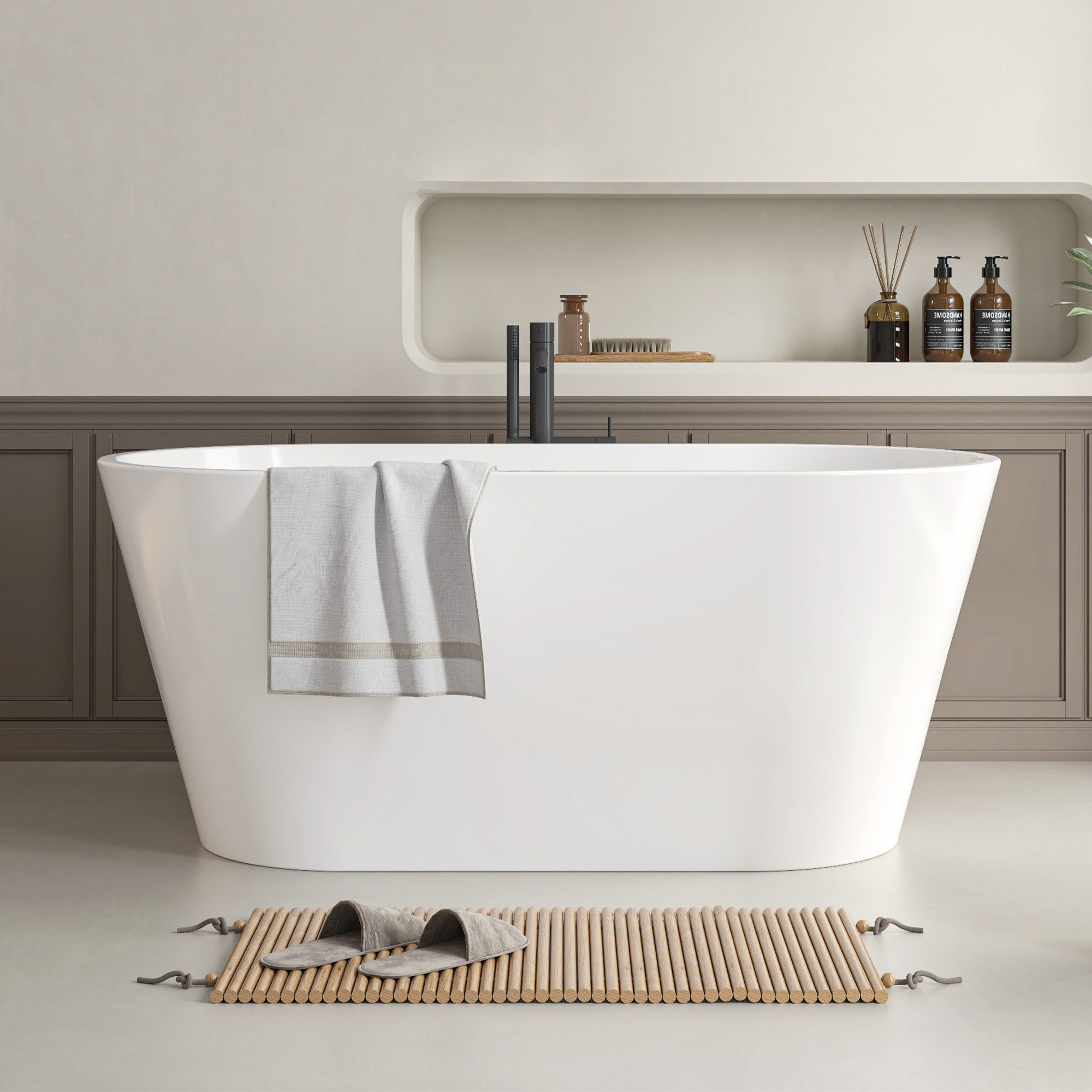 54'' x 29'' Freestanding Soaking Acrylic Bathtub, White/Integrated Overflow