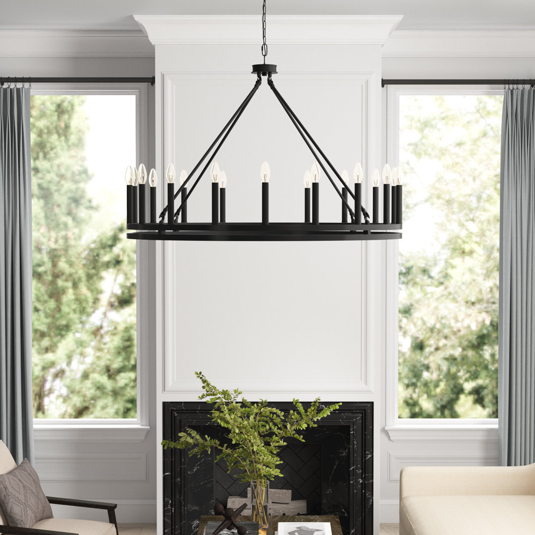 Beck 18 - Light Living Room Steel Dimmable Candle Style Wagon Wheel Chandelier UL Certified Laurel Foundry Modern Farmhouse®