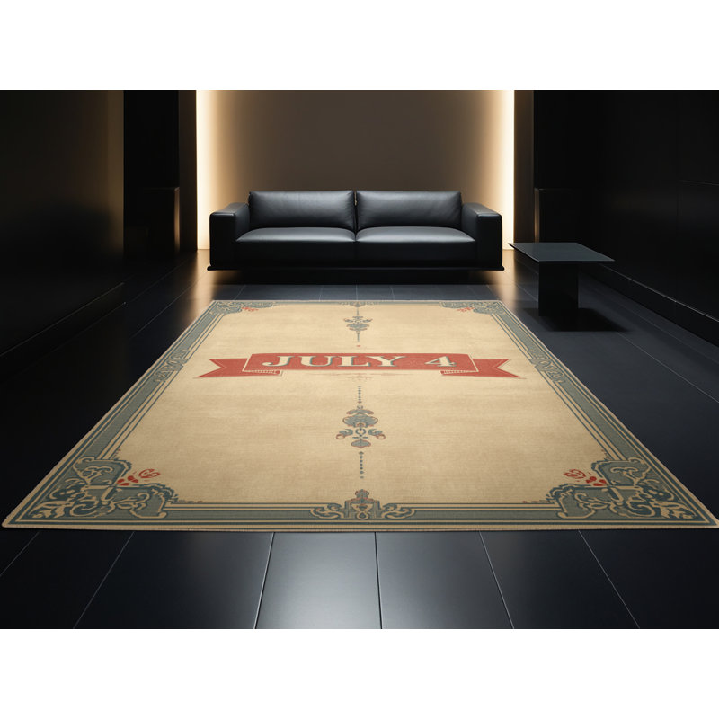 Soft Plush Fifield July 4Th Modern & Contemporary Abstract Area Rug in Brown – Beige Binding, 2x4