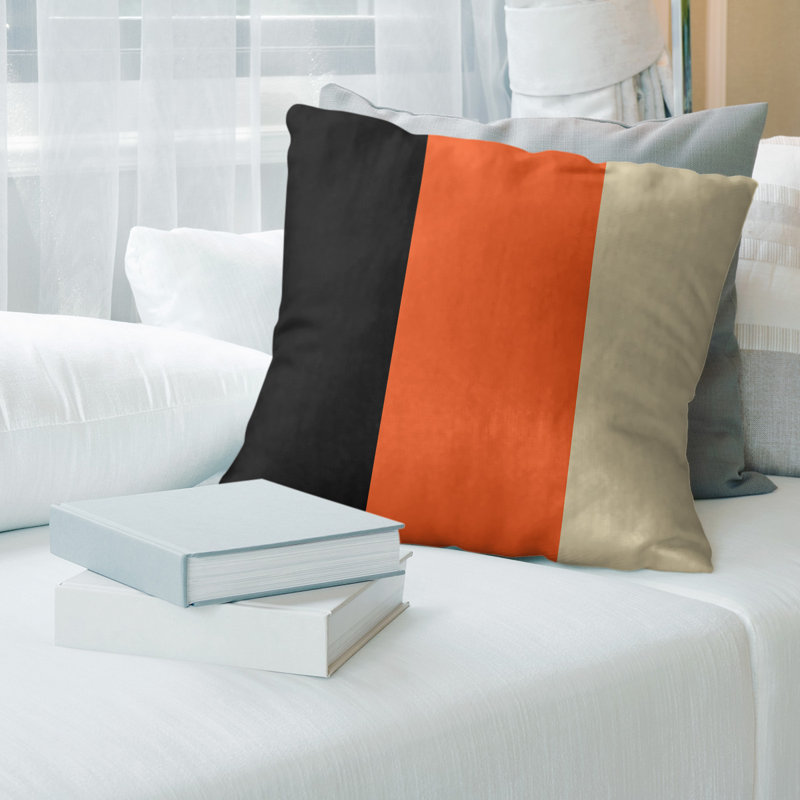 Striped Reversible Throw Pillow, 28" x 28", Black/Orange/Cream