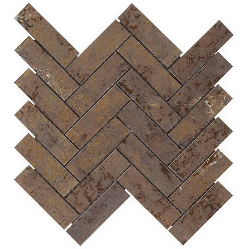 Portrait Herringbone Matte Porcelain Mosaic, Copper