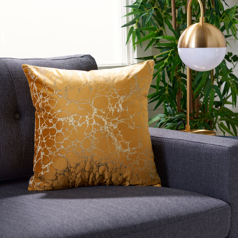 Brenla Yellow Velvet Abstract Square Throw Pillow