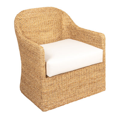 Chaise Seagrove tissée en jacinthe d'eau et bois d'acacia avec coussin