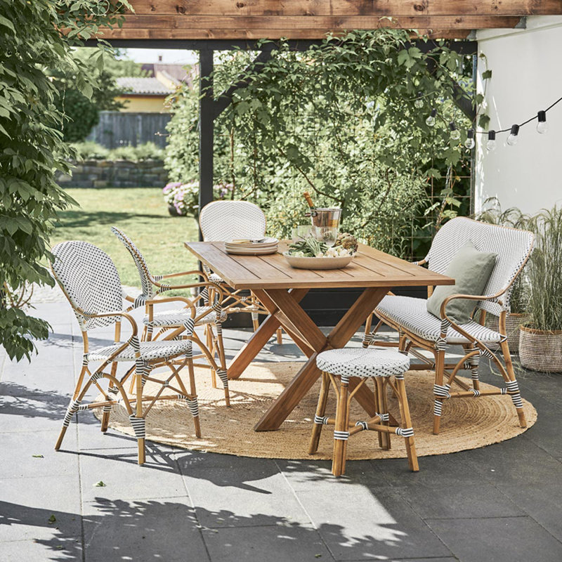 Isabell Rattan Bistro Armchair, White with Cappuccino Dot