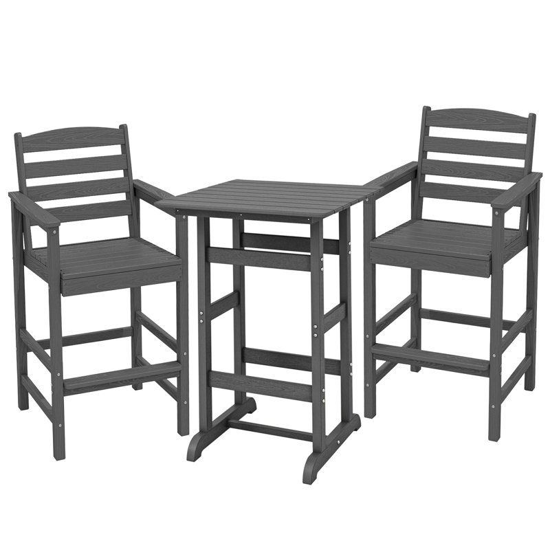  3 Pieces Outdoor Patio Bar Set, Oversize Tall Adirondack Bar Chair And Table Set, Gray