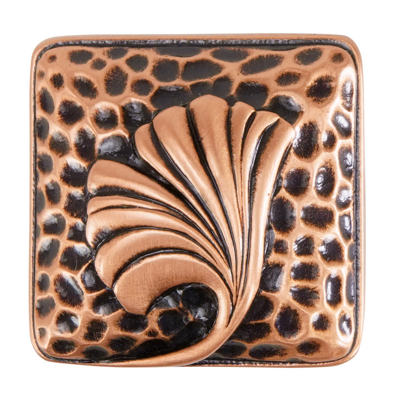ARTS & CRAFT GINKGO KNOB IN PLATE, Copper, 1 4/5"