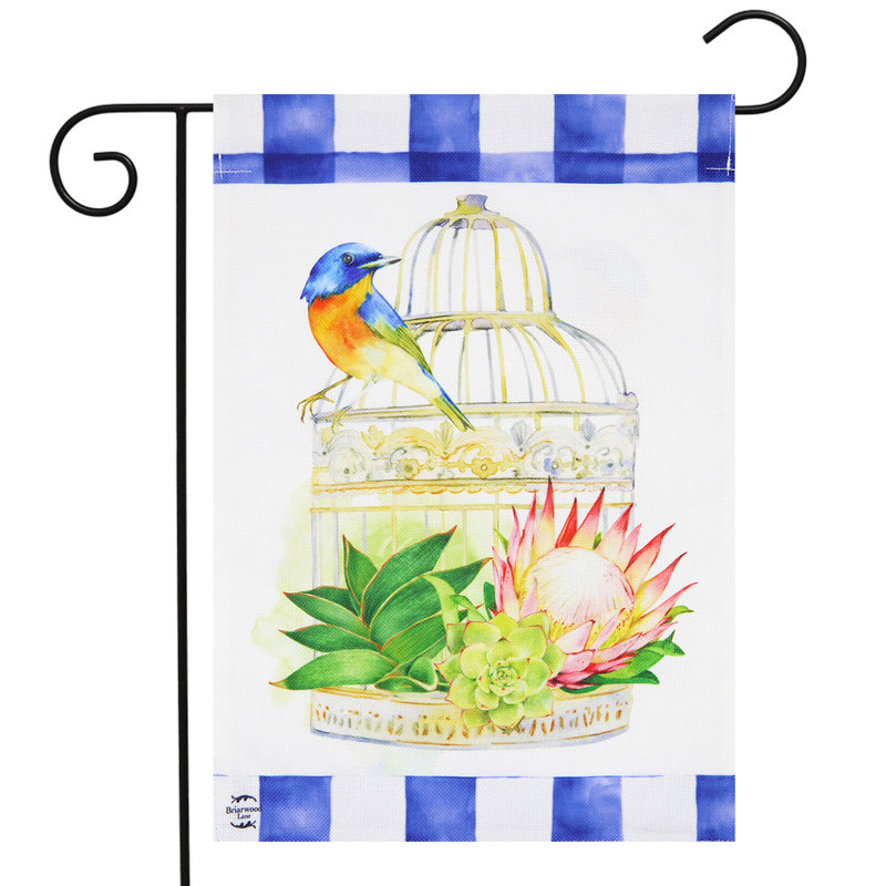 Birdcage Spring Burlap Garden Flag
