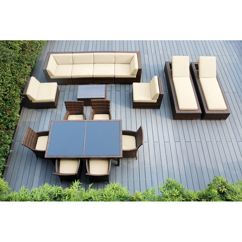 Pavior 14 - Person Patio Conversation Set with Cushions, Mixed Brown, Antique Beige Sunbrella® Canvas
