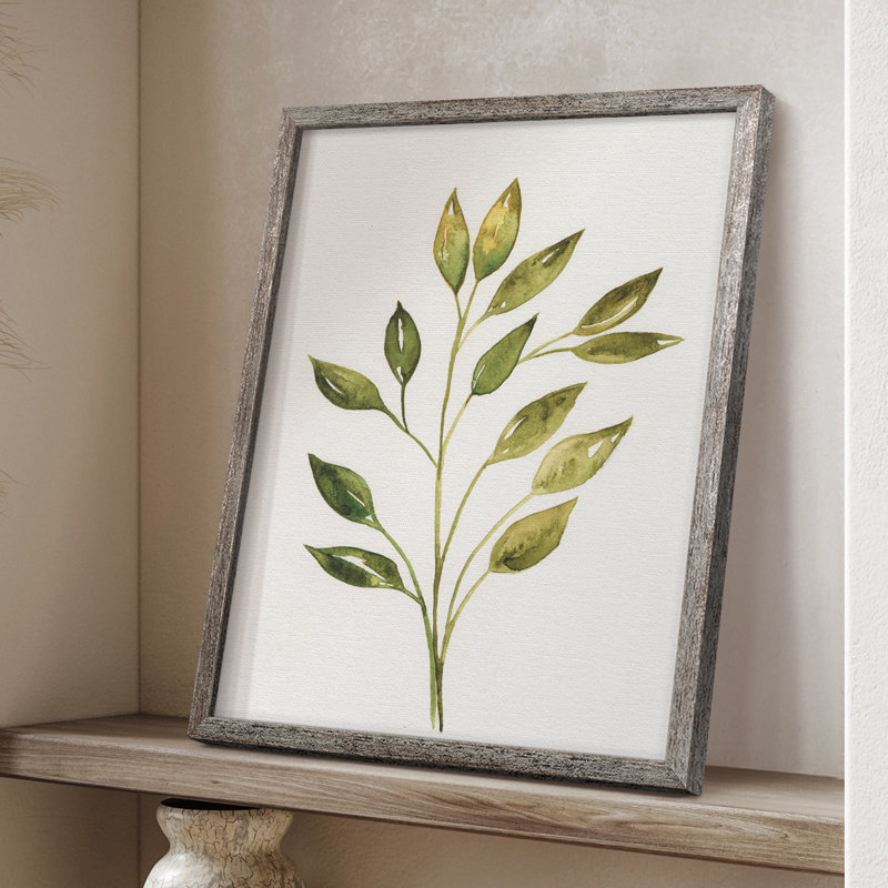 Reproduction encadrée de brindille simple II - bois massif, H 11 po x l 9 po