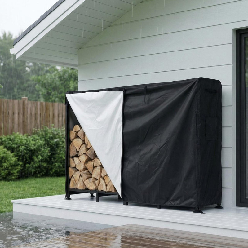 Heavy Duty Outdoor Firewood Rack - Large Adjustable Steel Log Holder - Weatherproof Storage Organizer - For Fireplace, Patio & Backyard - 8FT Firewood Rack + Waterproof Cover