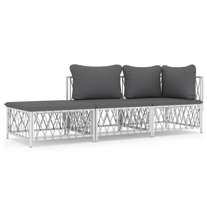Metal Patio Sectional Set with Cushions, White