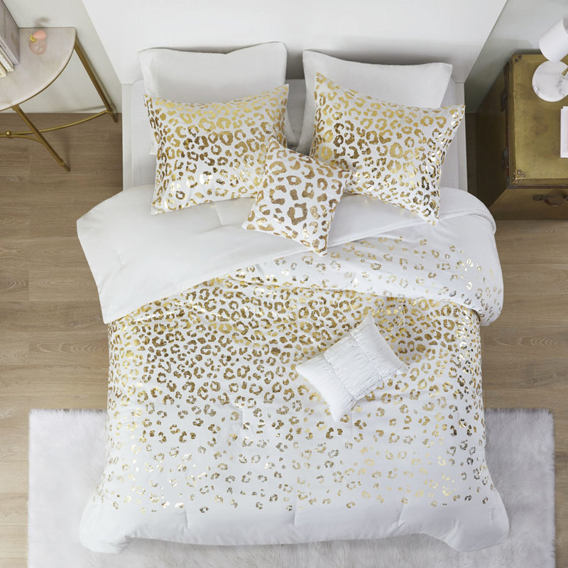 Édredon doré à imprimé animalier pour lit simple TG - Tissu fin imprimé avec 2 taies décoratives et coussins