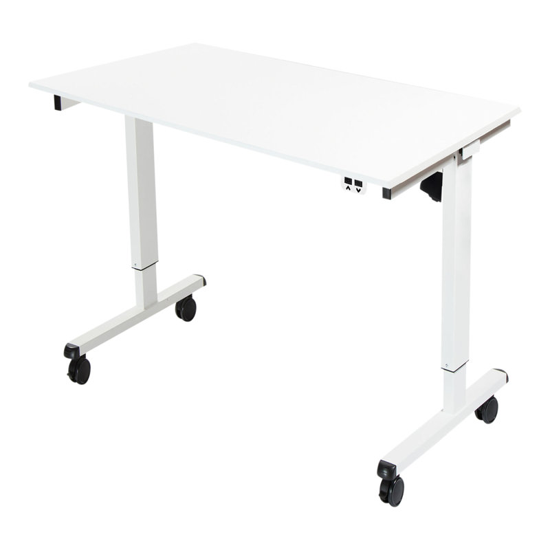 Adjustable Metal Base Standing Desk, Gloss White/White, 27.25" H x 47.25" W x 29.5" D