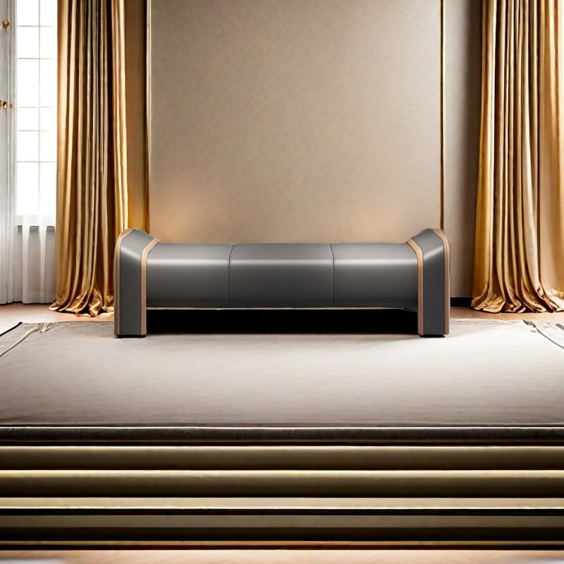 Banc rembourré en cuir Runfried Match, Gris