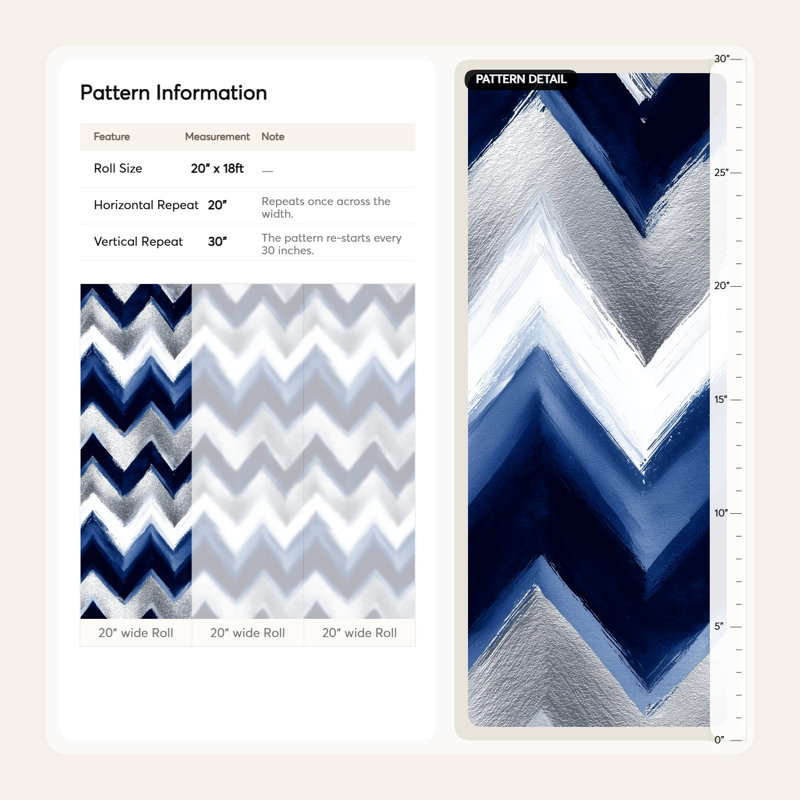 Papier peint à motif de chevrons bleu argenté