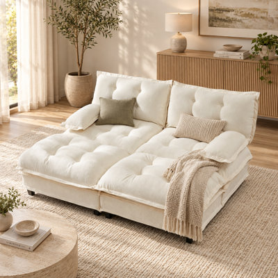 Canapé-lit modulaire 77 po avec 2 repose-pieds, canapé en chenille et coussins décoratifs en treillis