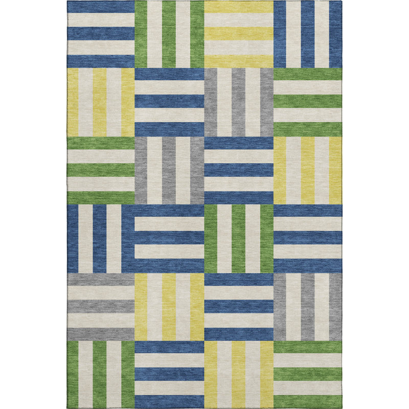 Premium Machine Washable Mayfield AMF2332 Geometric Rug, Blue, 9' x 12'