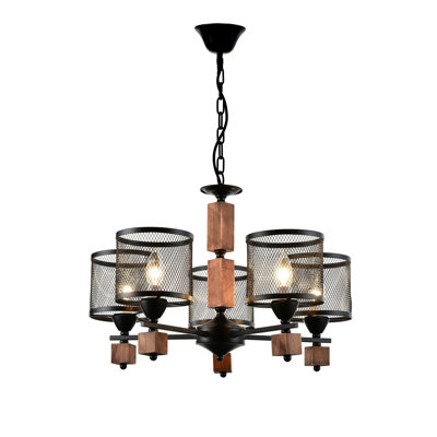 Lustre tambour 4 lumières avec accents de bois