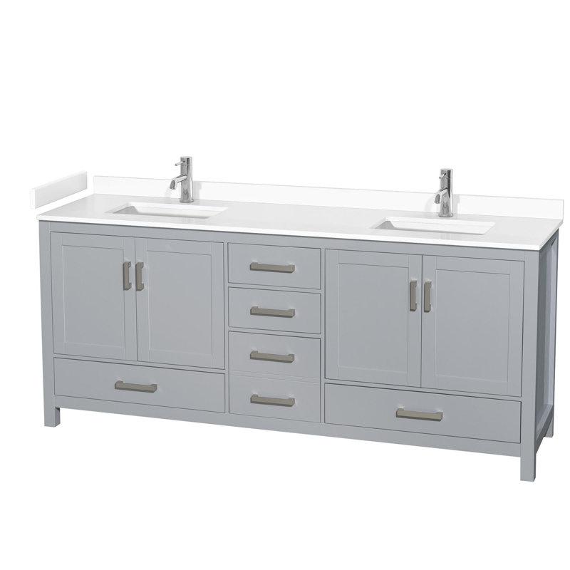 Sheffield 80" Double Bathroom Vanity Set, White Cultured Marble, Gray
