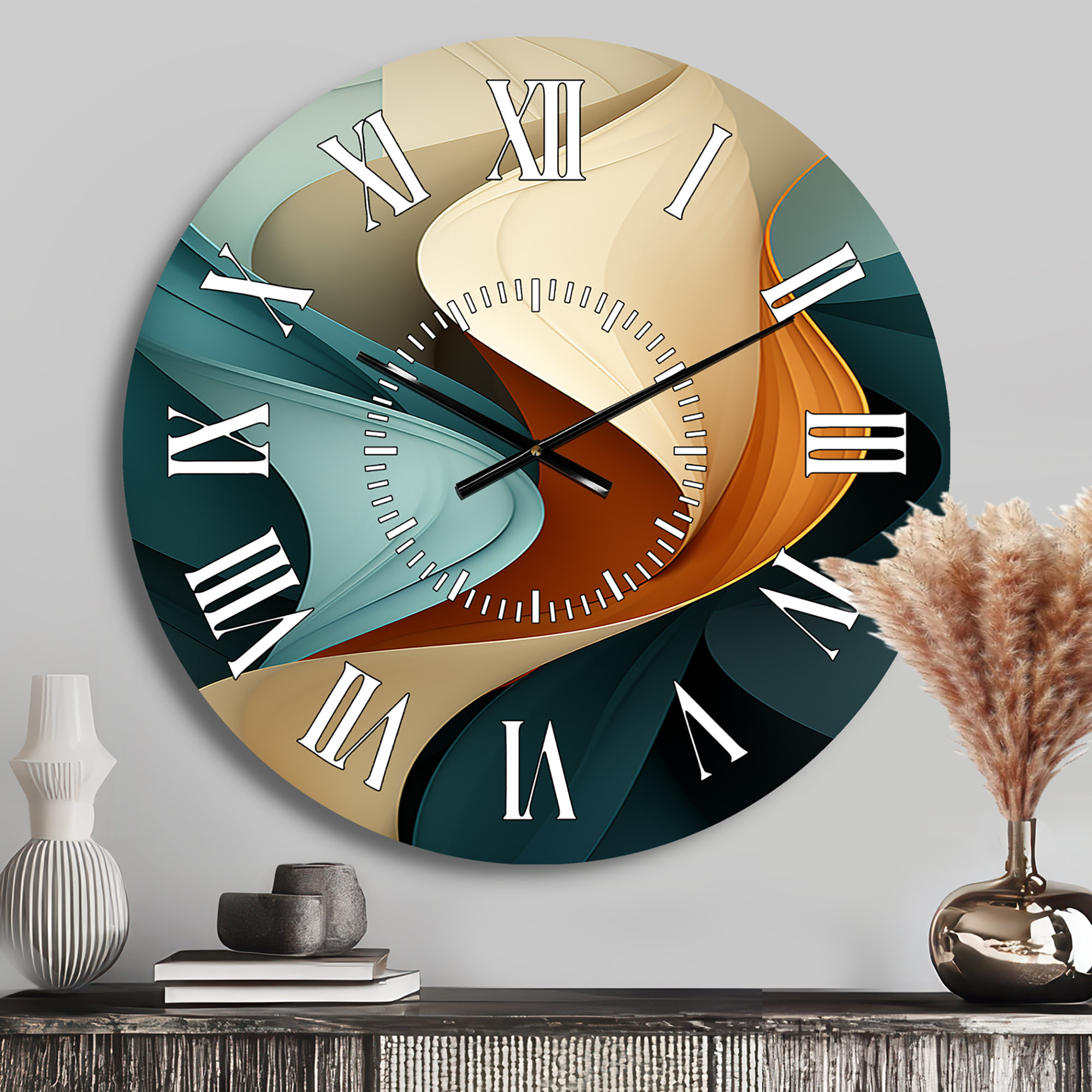 East Urban Home Teal Abstract Vintage Elegant Wave - Abstract Shapes ...