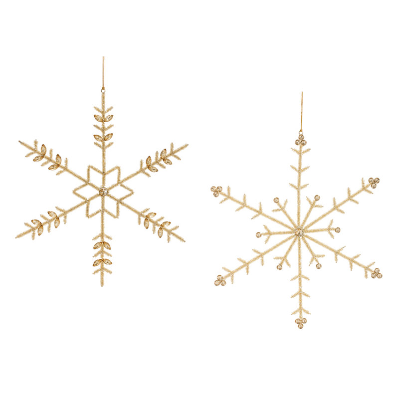 Ornement flocon de neige en métal doré (ensemble de 6)