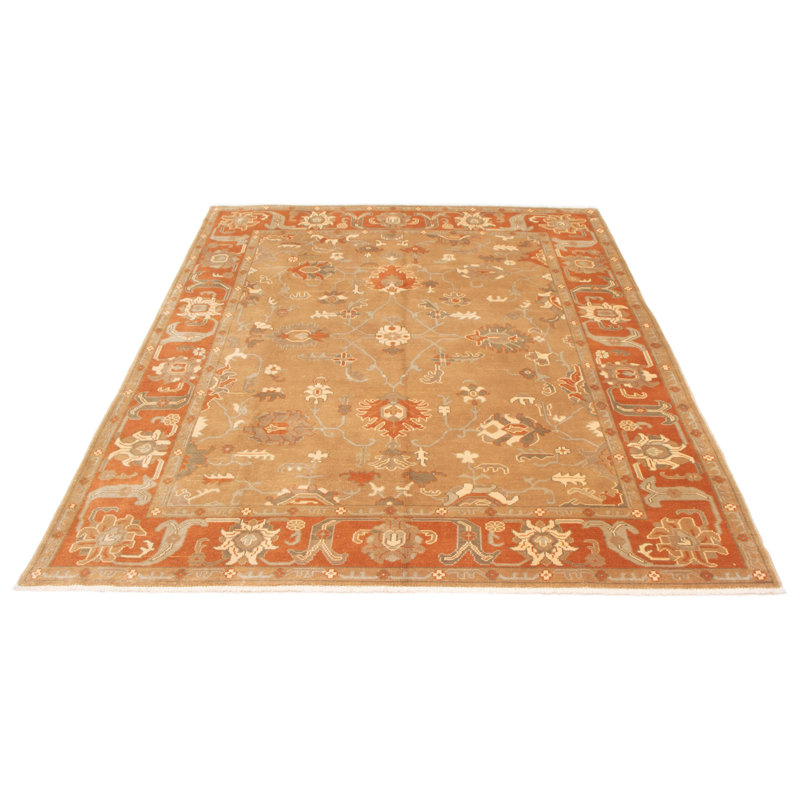 Tapis unique en laine noué à la main 8 pi 2 po x 9 pi 8 po nouvel âge Finnan - brun / orange / crème