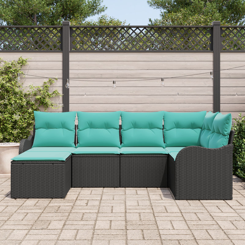Ensemble de canapé de jardin vidaXL, Structure noire / Coussin bleu