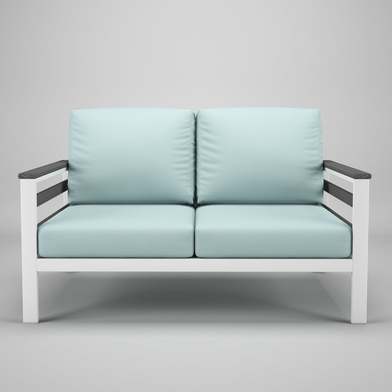 Causeuse d'extérieur en métal avec coussin Sunbrella Townsend, Bliss Dew