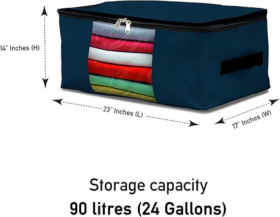 Storage Bags, 90 Litres Large Size Space Saver Bags Heavy Duty Storage Organizer Multipurpose, 12 Oz Waterproof Uv-resistant & Tear-proof (23"l X 17"w X 14"h Inches, Blue, Pack Of 3)