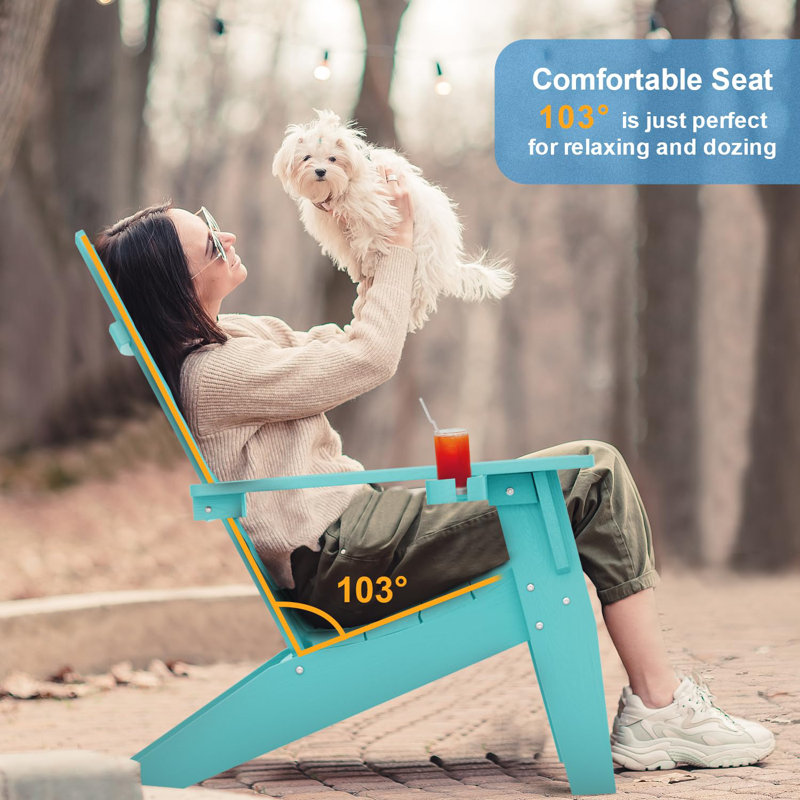 Modern All Weather Outdoor HIPS Plastic/Resin Adirondack Chair Fire Pit Chairs Oversized Patio Chair With Cup Holder(Two SETS)