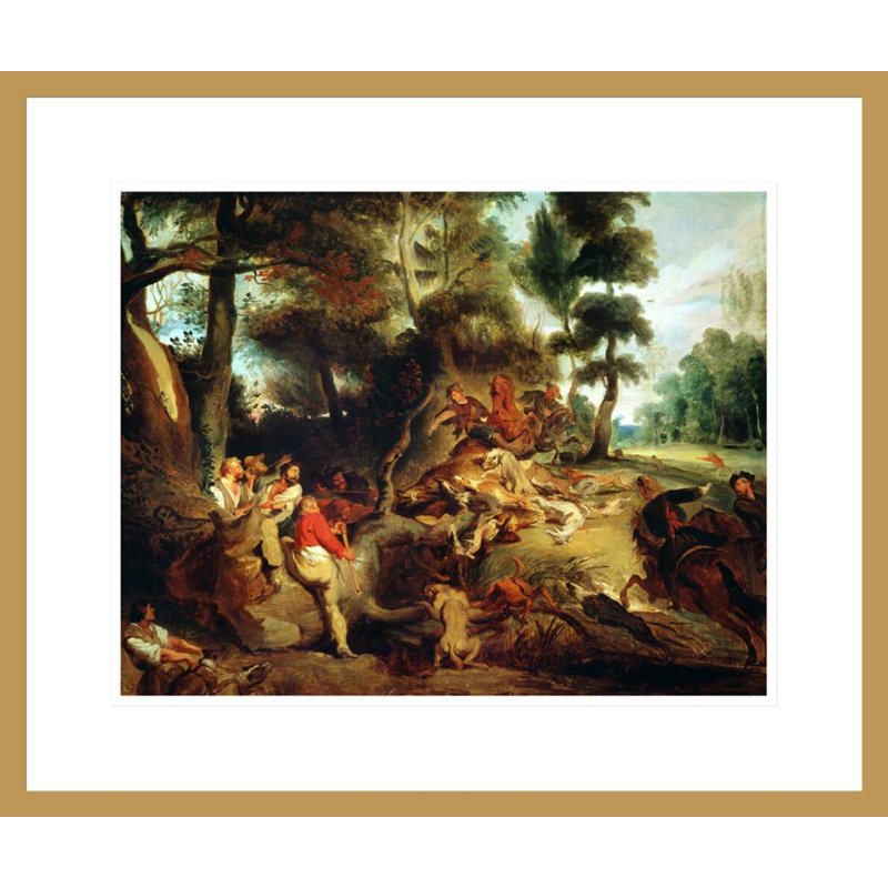 «The Wild Boar Hunt» d'après une peinture de Rubens par Eugène Delacroix, impression giclée encadrée, H 17,75 po x l 21,13 po