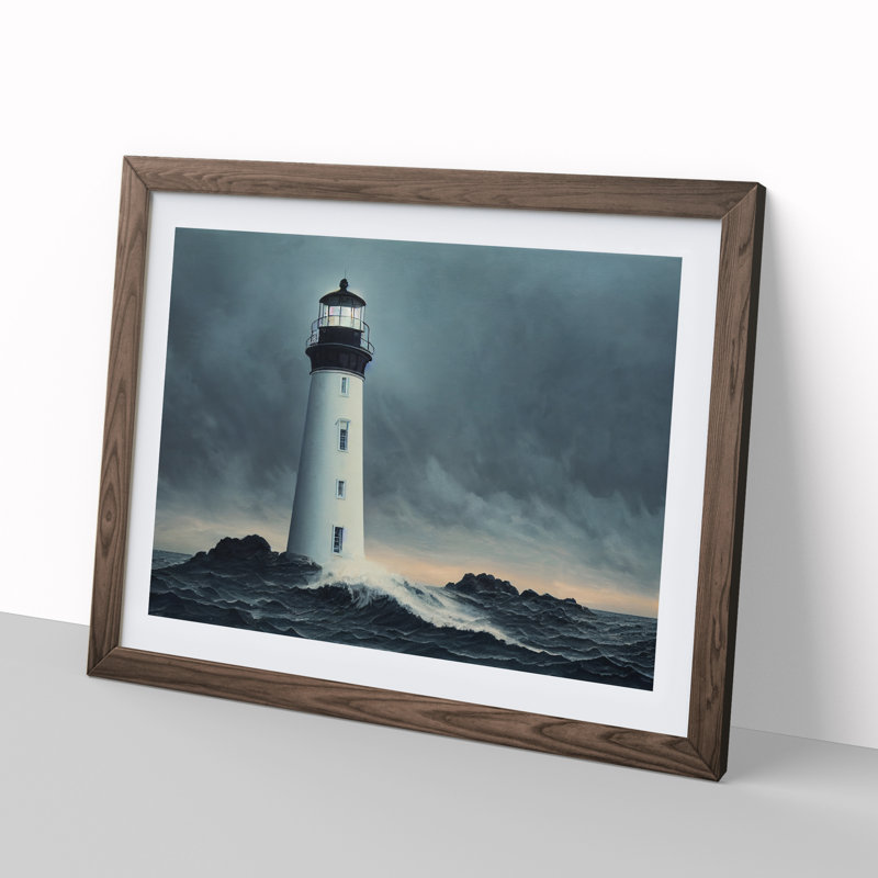Masterful Lighthouse - Single Picture Frame Print, 34cm H x 46cm W x 2cm D, Walnut