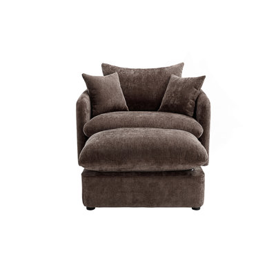46.1 W Oversized Swivel Accent Chair With Ottoman, 37.8 Seat Width For Heavy People, 3 Pillows For Living Room Comfort