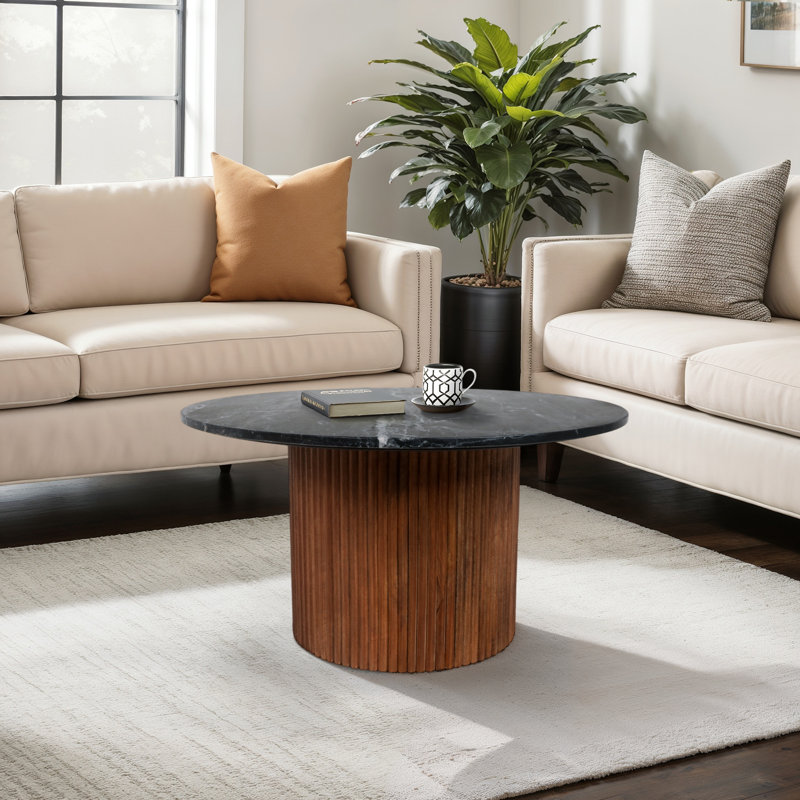 Neale Marble Top Coffee Table, Black Top/Brown Base