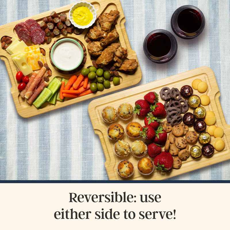 Flip, Serve & Store Rectangle Reversible Bamboo Charcuterie Board with Locking Lid