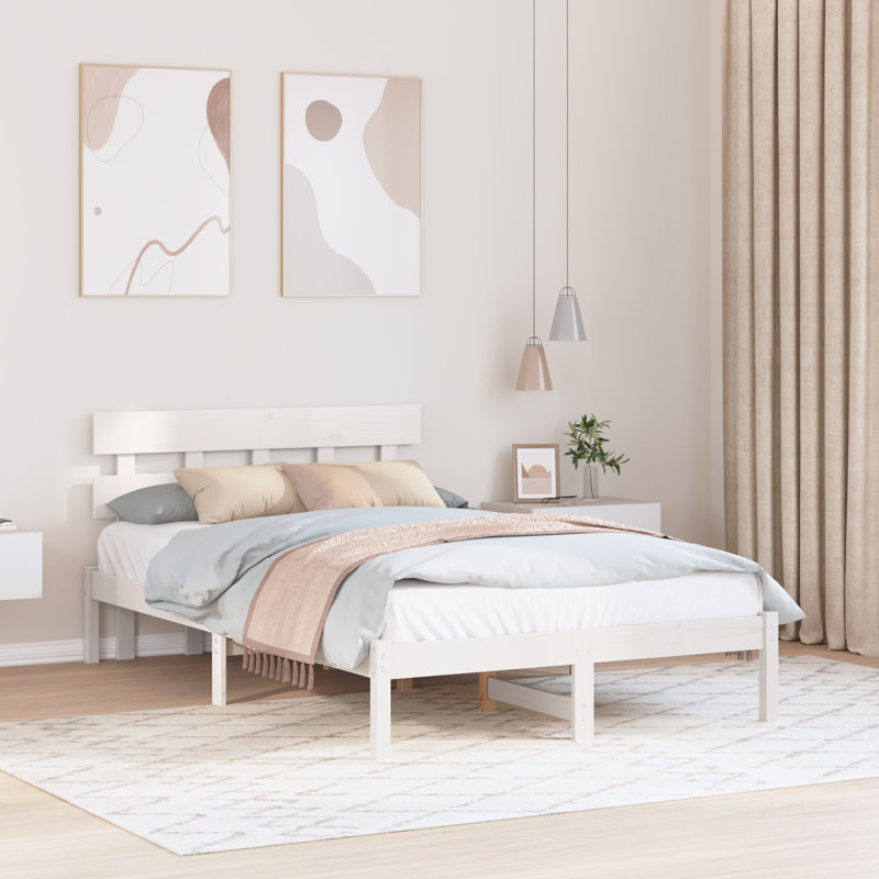 Solid Wood Bed, Small Double (4'), White