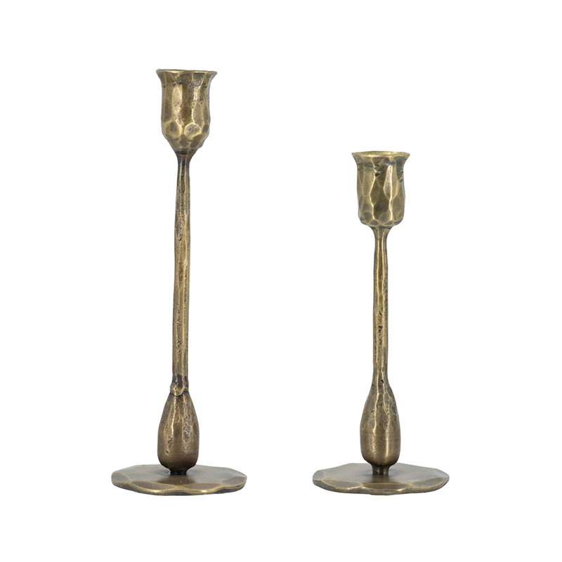 S/2 Aged Bronze Iron Taper Candle Holders