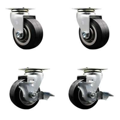 4 Piece Rubber Aluminum Swivel Ball Bearing Caster Set with 2 Brakes