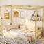 Lit simple à baldaquin avec clôture, couleur naturelle, garde-corps pour une détente en bois d'hévéa et conception orientée confort