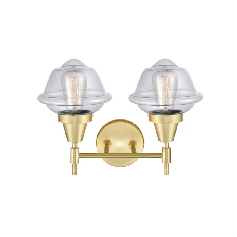 Éclairage pour meuble-lavabo à 2 lumières à intensité variable Gayle, Transparent, Ampoule DEL rétro 4 watts, Laiton satiné