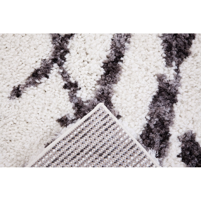 Tapis blanc et gris en polyester Ajahnae, Rectangle 5 pi x 8 pi