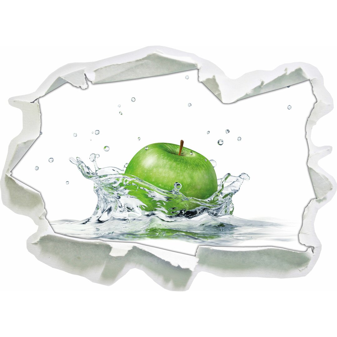 Wandtattoo Green Apple Grüner Apfel fällt in Wasser Waterdrops