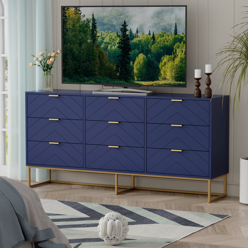 9 - Drawer 59.1"W Double Dresser, Navy Blue