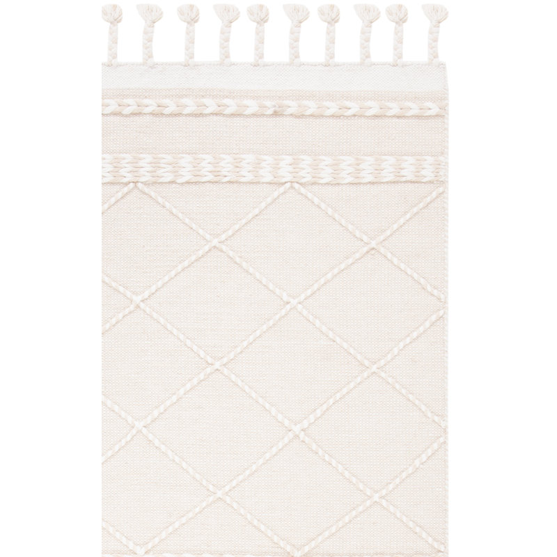 Casablanca Hand Loomed Wool/Cotton Geometric Rug in Ivory, Rectangle 8' x 10'