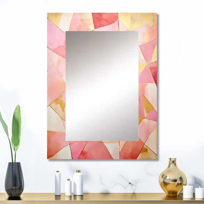 Rose et or Tessellations - miroir mural de formes abstraites, miroir décoratif doré, impression d'art en métal, 32 po x 24 po