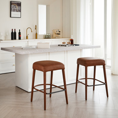 Backless Upholstered Fabric Bar Stool – Padded Seat With Sturdy Legs & Footrest, Space-Saving Seating For Kitchen Island, Dining Counter & Pub,2 Sets