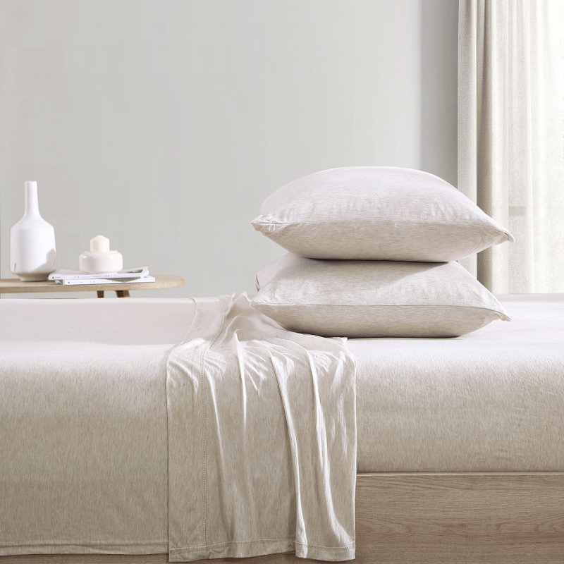 Fransen TENCEL Jersey Knit Sheet Set, Heather Oatmeal, California King Sheet Set with 2 Pillowcases