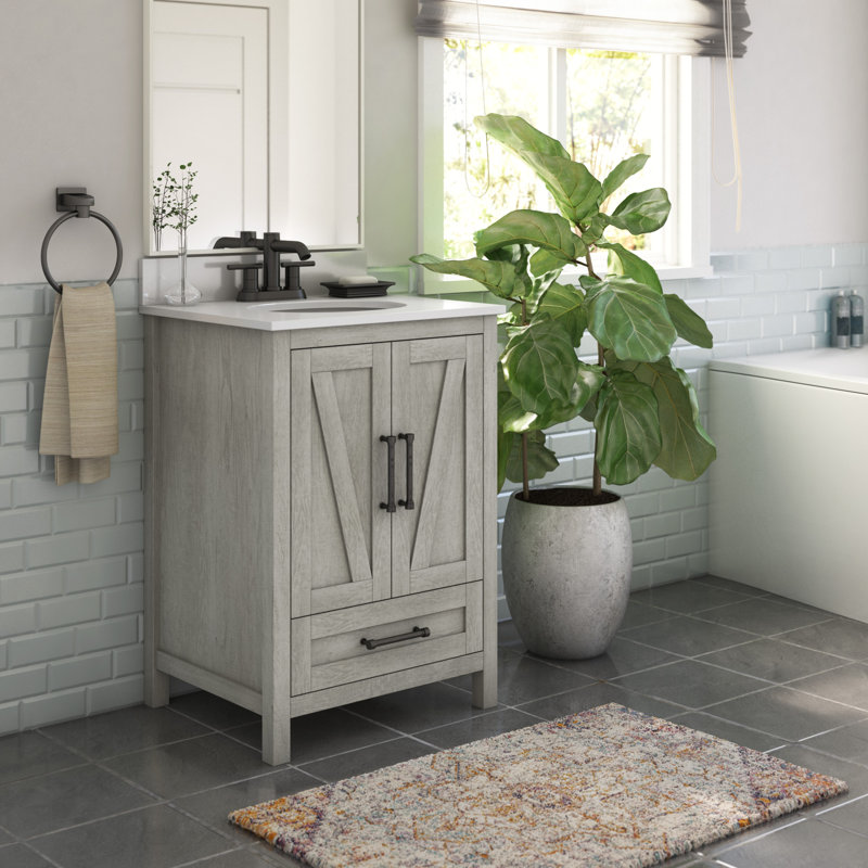 Hunstant 23.88'' Single Bathroom Vanity with Stone Top, Fairfax Oak