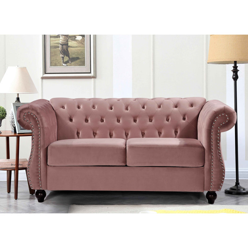 Fauteuil d'appoint Chesterfield, L 67,63 po, Velours rose