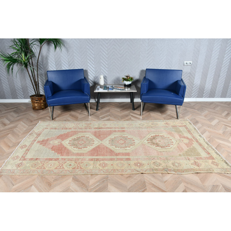Tapis turcs Oushak noués à la main en beige délavé pour la cuisine et la chambre à coucher